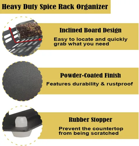 Miniatura 5 de Organizador de especias de encimera de 4 niveles para armario de cocina, despensa o montaje en pared, negro mate (tarros no incluidos)