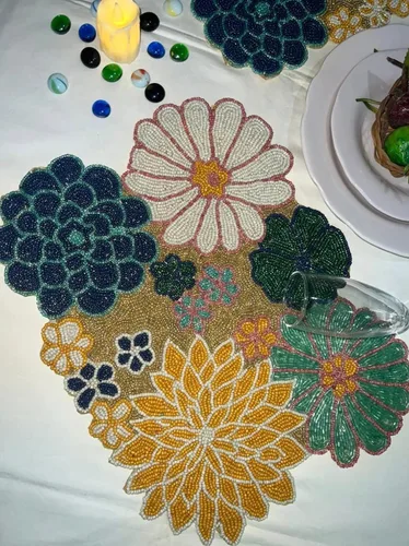 s Camino de mesa multicolor con cuentas, camino de mesa floral de verano y tapetes de 13 x 36 pulgadas, camino de mesa floral multicolor para mesa