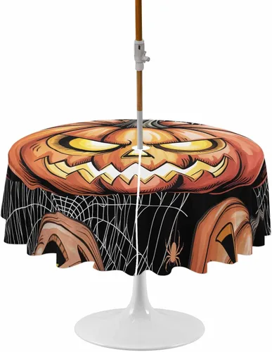 Manteles de Halloween para exteriores con agujero para paraguas y cremallera, diseño de fantasma, acuarela de terror, fantasma, impermeable,