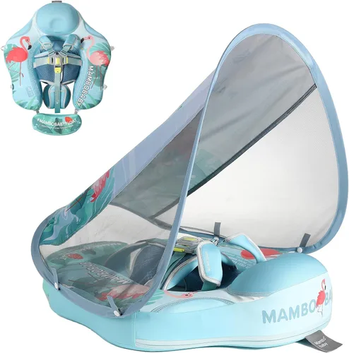 Miniatura 14 de Mambobaby Flotador de piscina para bebés sin deslizamiento con toldo y cola flotador de natación no inflable para bebés, espuma perla, UPF 50+