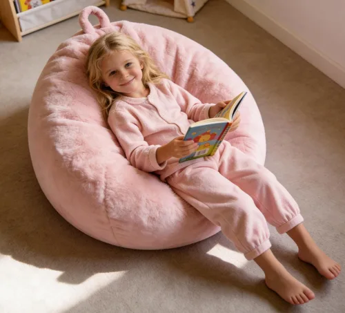 ENBAOHUI Sillas Puf de Espuma Viscoelástica Cómodas de Piel Sintética de 3 Pies para Niños o Bebés con Relleno Sofá Puf con Asa Tela de Piel Rosa