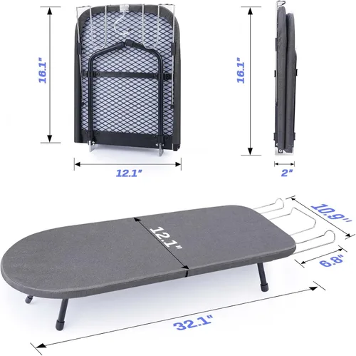 Miniatura 5 de Tabla de planchar de mesa con soporte para plancha, panel de malla metálica, tabla de planchar mini con cubierta resistente al calor, tabla