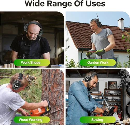 Miniatura 7 de Cascos protectores de oídos PROTEAR con radio AM/FM, auriculares con reducción de ruido de 25dB, orejeras de seguridad con pantalla digital