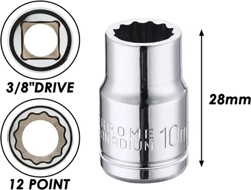 Miniatura 6 de MIXPOWER 6 piezas de 3/8" de 10 mm de profundidad y poco profunda, CR-V, métrico, acabado espejo, 6 puntas y 12 puntas