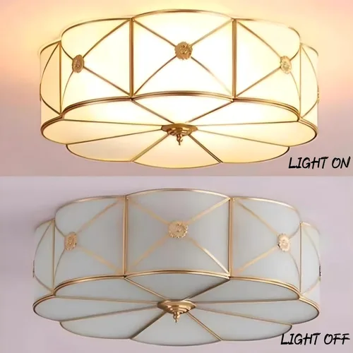 Miniatura 8 de LIGHTLAND Lámpara de Techo de Montaje al Ras de 13.8 Pulgadas, Lámpara de Techo de Latón de 3 Luces con Pantalla de Vidrio, Accesorios de Luz
