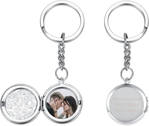 Personalized Master Collar con medallón de fotos personalizado que sostiene imágenes grabadas de acero inoxidable con texto fotográfico colgante