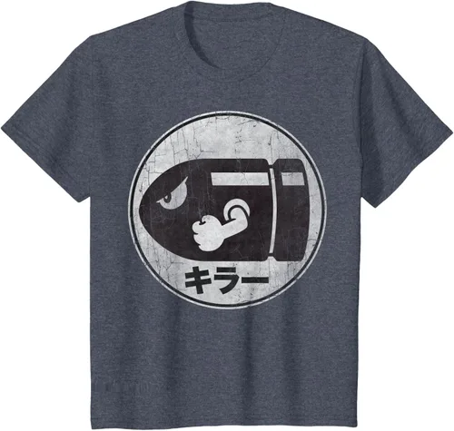 Miniatura 48 de Super Mario Camiseta con logotipo de Bullet Bill Distressed en Kanji