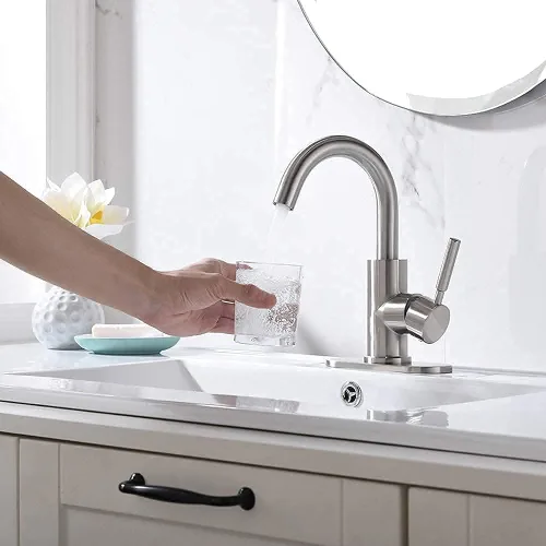 Miniatura 6 de Grifo de acero inoxidable de arco alto de un solo mango para fregadero de precocina/fregadero de bar/fregadero de baño por Phiestina, con placa