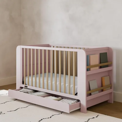 Miniatura 2 de Graco Read-with-Me - Cuna convertible 4 en 1 con cajón (Rosa con madera flotante) - Certificado GREENGUARD Gold. Se convierte en cama infantil, cama