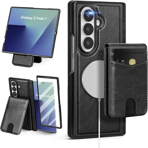 SkyEagle Funda Cartera magnética desmontable compatible con Magsafe para Samsung Galaxy Z Fold 7 con tarjetero | Protector de pantalla integrado |