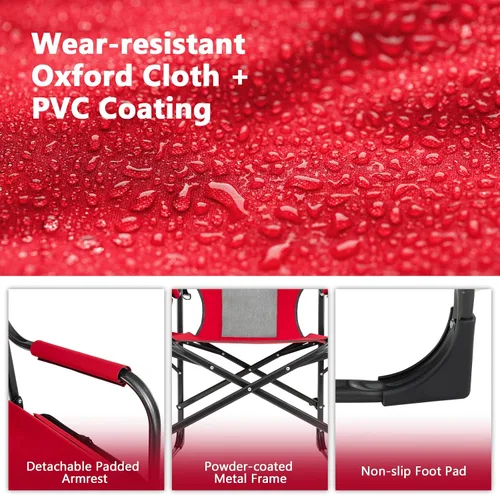 Miniatura 8 de COSTWAY Silla de camping plegable, silla de director de alta resistencia soporta 400 libras para adultos con mesa auxiliar, bolsa refrigeradora, Rojo