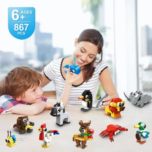 Miniatura 7 de HOGOKIDS 30 paquetes de recuerdos de fiesta para niños – 867 piezas de bloques de construcción de animales pequeños para premios de aula, rellenos