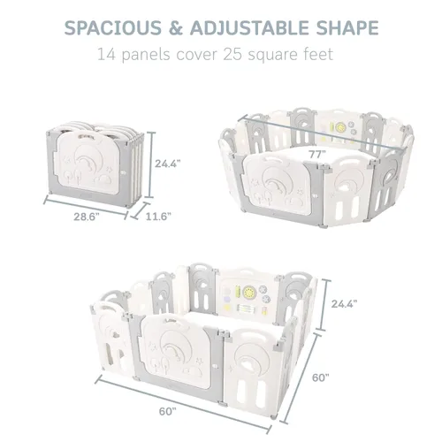 Miniatura 6 de Fortella - Corral de juegos plegable Cloud Castle, patio de juegos seguro para bebés con pizarra y pared de actividades, para interiores o Gris