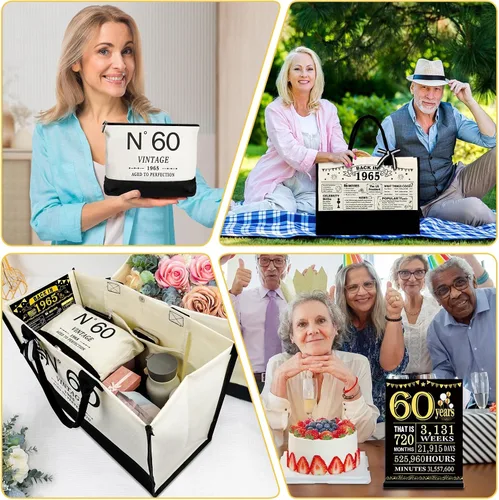 Miniatura 5 de YeohJoy Regalos de 60 cumpleaños para mujeres, bolsa de lona para viaje, regalos únicos de 60 años para su esposa, hermana, mamá, tía, amigas, bolso