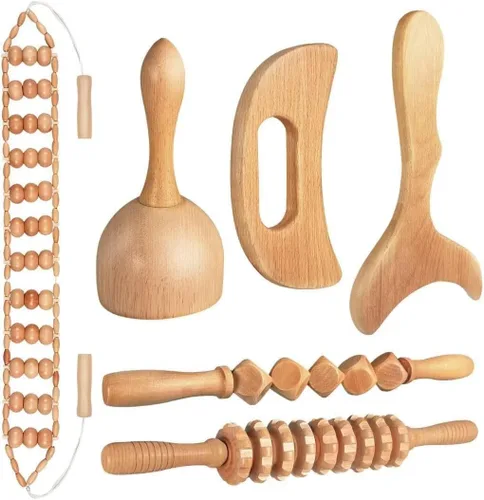 JUANWAN Juego de herramientas de masaje de terapia de madera 10 en 1 Gua Sha Masajeador de madera para moldeo corporal Juego de herramientas de