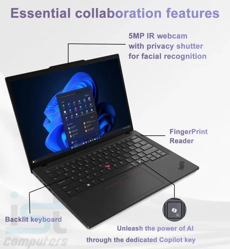 Miniatura 5 de Lenovo ThinkPad T14 Gen 6 Laptop de PC de IA para negocios (14" FHD+ pantalla táctil, Intel 12-Core Ultra 5 225U (> Ultra 7 155U), 16GB DDR5, 512GB