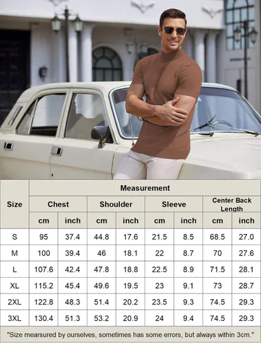 Miniatura 6 de COOFANDY Suéter de cuello alto falso para hombre, de manga corta, color sólido, básico, ajustado, de punto