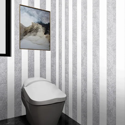 Miniatura 3 de Stickyart Papel tapiz plateado con borde autoadhesivo para pared, despegar y pegar, tela con purpurina extraíble, borde decorativo para dormitorio