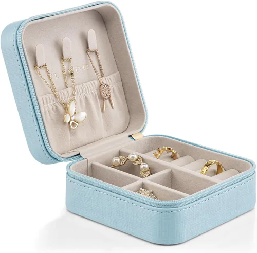 Organizador de joyas Vlando para almacenaje y exhibición, joyero para viaje, imitación de piel, para anillos, aretes, collares.