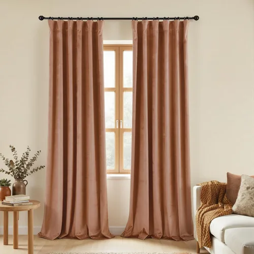 Miniatura 35 de Cortinas de terciopelo con trabilla trasera de 52 x 63 pulgadas de color naranja quemado de KOUFALL