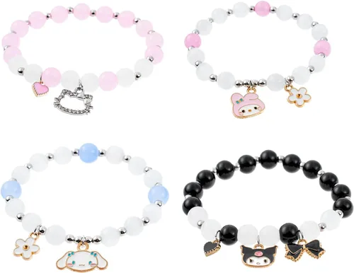 ANZWTLOYY Juego de pulseras kawaii, pulseras de amistad, lindas pulseras elásticas con cuentas de dibujos animados para niñas y mujeres