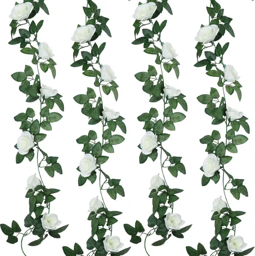 Miniatura 8 de Syhood Guirnalda de rosas artificiales, enredaderas y hojas, pancartas colgantes, guirnalda floral falsa para ceremonia de arco de boda, hogar, Rojo