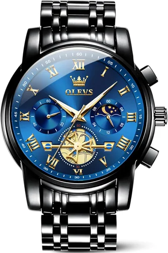 Miniatura 16 de OLEVS Relojes para hombre, resistente al agua, de lujo, gran cara, reloj analógico de cuarzo de acero inoxidable, relojes de vestir analógicos
