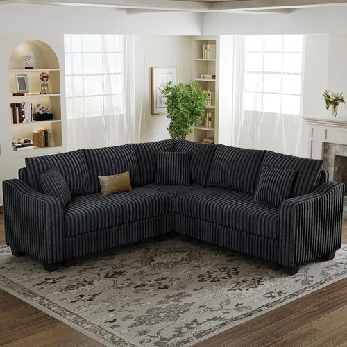 Miniatura 18 de Belffin - Sofá seccional convertible con chaise, sofá seccional en forma de L, sofá reversible de esquina tapizado para sala de estar, de corduroy