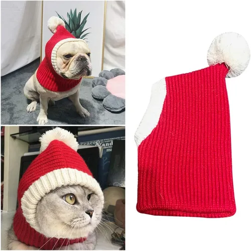 Miniatura 7 de POPETPOP Sombrero de Navidad para perro, cálido gorro de invierno para cachorros, grueso, pequeño, de punto, para gato, Navidad, diadema, ropa