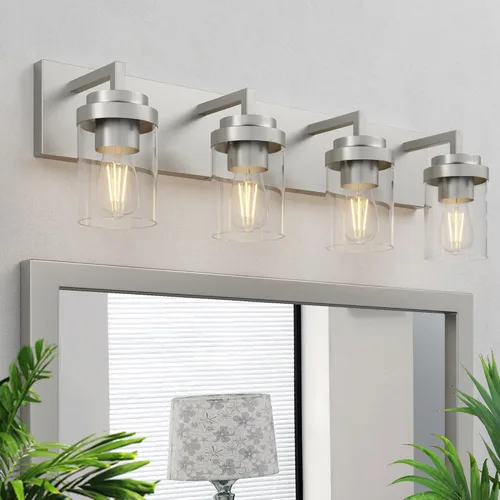 Miniatura 27 de Juego de 2 apliques de pared negros mate, con pantalla de cristal transparente, lámpara de montaje en pared para dormitorio, espejo y sala de estar