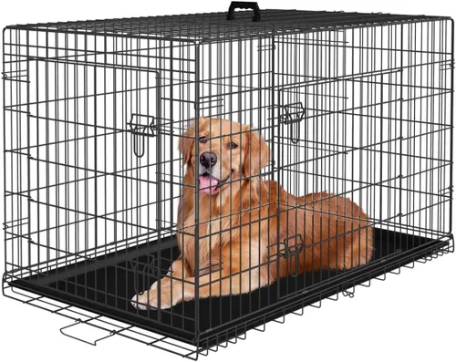 Miniatura 22 de PayLessHere Jaula grande para perros medianos y grandes, jaula de metal para perros de doble puerta, plegable, para interiores y exteriores