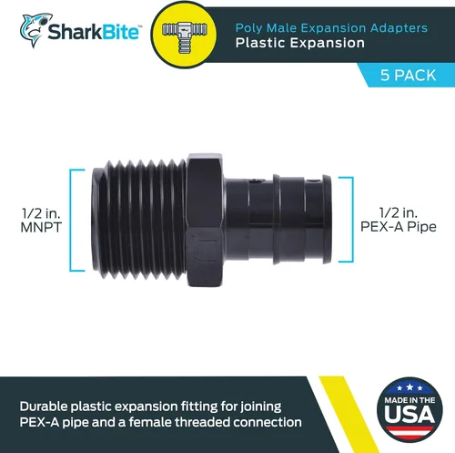 Miniatura 2 de SharkBite Adaptador de expansión Poly MNPT de 1/2 x 1/2 pulgada para tubería PEX-A, paquete de 5, accesorios de plomería de plástico, adaptador
