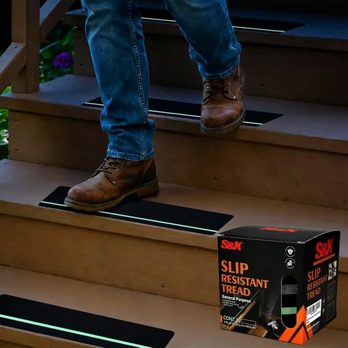 Miniatura 13 de S&X Peldaños de escaleras con cinta antideslizante reflectante de rayas 5 unidades/paquete, peldaños reflectantes de 6 x 24 pulgadas, peldaños