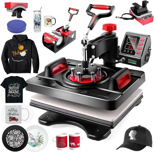 AKEYDIY - Máquina de prensa de calor 5 en 1, máquina profesional de sublimación, 12" X 15", prensa giratoria para impresión en camisas,