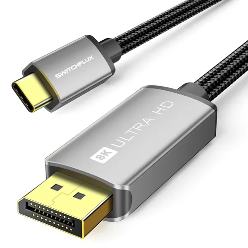 Cable USB C a DisplayPort 1.4 de 3 pies (8K a 60 Hz, 4K a 240 Hz) tipo C a puerto de pantalla, cable trenzado Thunderbolt 5/4/3 compatible con