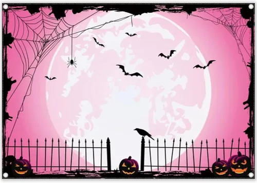 Fondo de fotos de Halloween rosa de 7 x 5 pies para fiestas, parche de calabaza grande, imagen de luna, fondo de fotografía de bruja para niños,