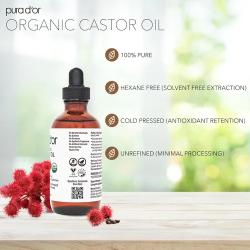 Miniatura 5 de PURA D'OR Aceite de ricino orgánico de 4 onzas, puro prensado en frío, sin hexano, certificado por USDA, pestañas, cejas, cabello, cuero cabelludo
