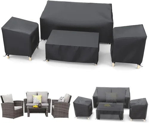 Miniatura 12 de STARTWO Funda impermeable para muebles de patio al aire libre, juego de 4 piezas para sillas, sofá biplaza y mesa de centro, resistente 420D, negro