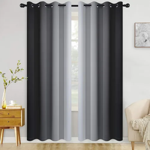 Miniatura 32 de COSVIYA Cortinas 100% Opacas Azul Degradado con Lazos Ajustables para Cocina Aislamiento Térmico Oscurecimiento de Habitación Cenefa con Bolsillo