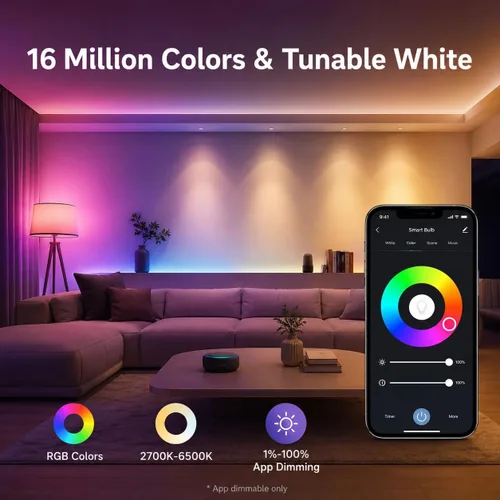Miniatura 5 de Bombilla inteligente GU10 compatible con Alexa, Google Home, SmartThings, bombillas LED WiFi de 5 W, cambio de color, no requiere concentrador