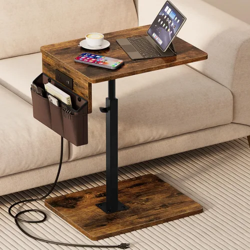Miniatura 12 de Vagusicc - Mesa con bandeja para apoyabrazos de sofá, mesa giratoria de 360° con altura ajustable para TV, mesa auxiliar para espacios pequeños