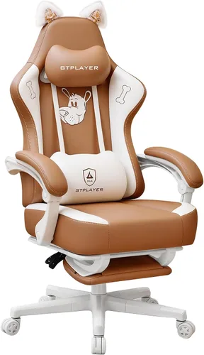 Miniatura 12 de GTPOFFICE Linda silla de juegos con orejas de gato, silla ergonómica de computadora con reposapiés, soporte lumbar de pata de gato, cómoda silla