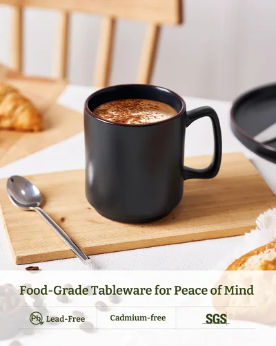 Miniatura 4 de famiware Juego de 6 tazas de café Nebula de 14 onzas, juego de tazas de cerámica con asa para café con leche, té, leche, capuchino, cacao, negro mate