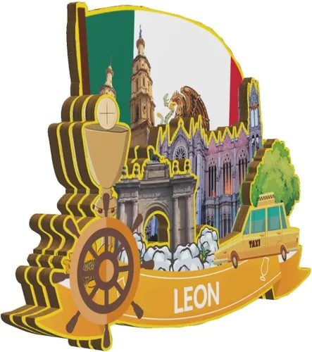 Miniatura 2 de Leon México imán imán de madera 3D hitos de viaje coleccionables, recuerdos decorativos hechos a mano -2009