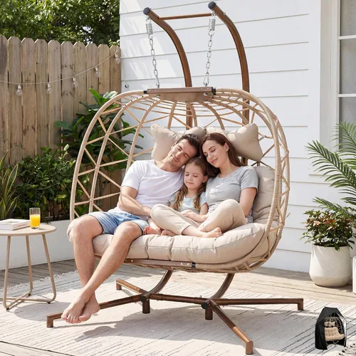 Miniatura 15 de NICESOUL Silla plegable con soporte, cómodas sillas colgantes para patio para adultos, 350 libras, resistente y duradera, sillas de cáscara de huevo
