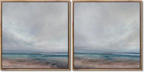 Miniatura 7 de Gardenia Art - Lienzo enmarcado para decoración de pared, diseño de playa costera, lienzo abstracto, pintura de paisaje oceánico moderno