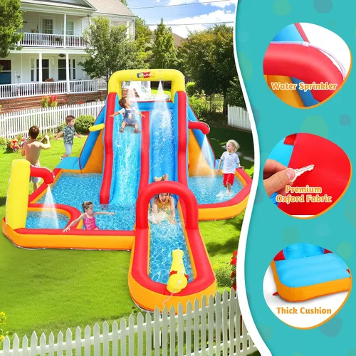 Miniatura 3 de AKEYDIY Tobogán acuático inflable de doble carril, tobogán acuático de rebote para niños de 3 a 12 años, parque acuático con tobogán de carreras