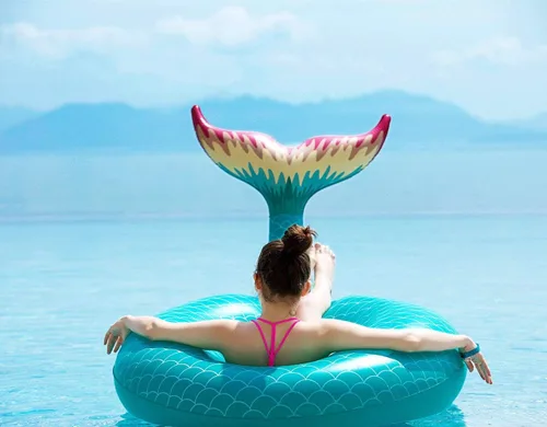 Miniatura 5 de Jasonwell - Flotador de cola de sirena inflable gigante con válvulas rápidas para verano, playa, natación, alberca, fiesta, juguetes de decoración