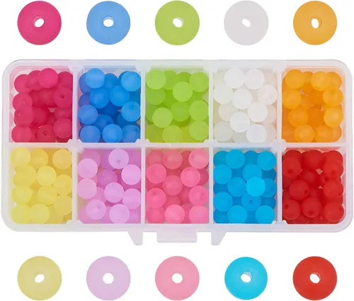 Miniatura 18 de LiQunSweet 200 cuentas acrílicas opacas de 0.315 pulgadas (0.315 in), cuentas redondas de color AB, cuentas sueltas espaciadoras para fabricación