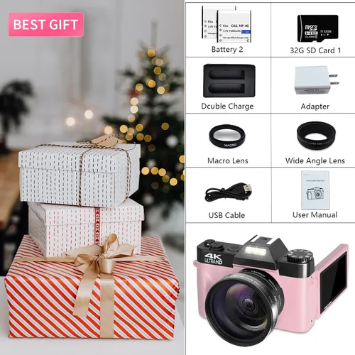 Miniatura 5 de VETEK - Cámaras digitales para fotografía, cámara vlogging 4K de 48 MP con zoom digital 16X de enfoque manual, cámara compacta para estudiantes